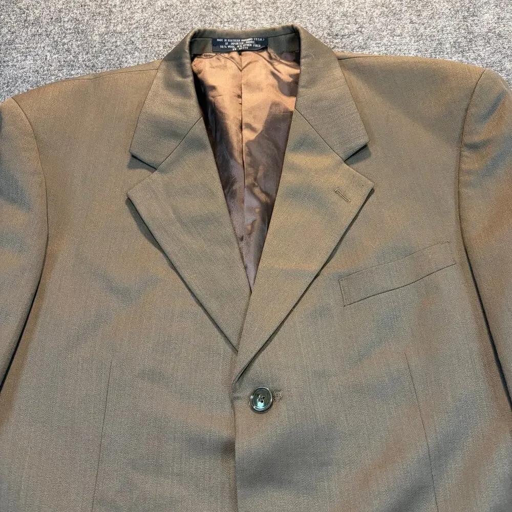 Albert Nipon Golden Fil Wool Suit Mens 42R Taupe Brown 2 Piece Set Blazer Pants